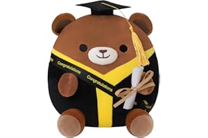 Finebee Bear Plush Brown Bear Stuffed Animal Graduation Memorial Gifts Toy with Black Graduation Gown for Students Aderable Celebratory Souvenir 10 Inch