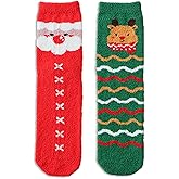 JADLEUSOF 2 Pairs Christmas Holiday Socks- Reindeer Socks for Girls Men Winter Couples Cotton- Christmas Gifts for Boyfriend Girlfriend Best Friend