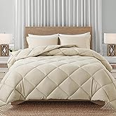 Decroom Lightweight King Comforter Set with 2 Pillow Sham - 3 Pieces Set - Quilted Down Alternative Comforter/Duvet Insert for All Season - Beige - King Size