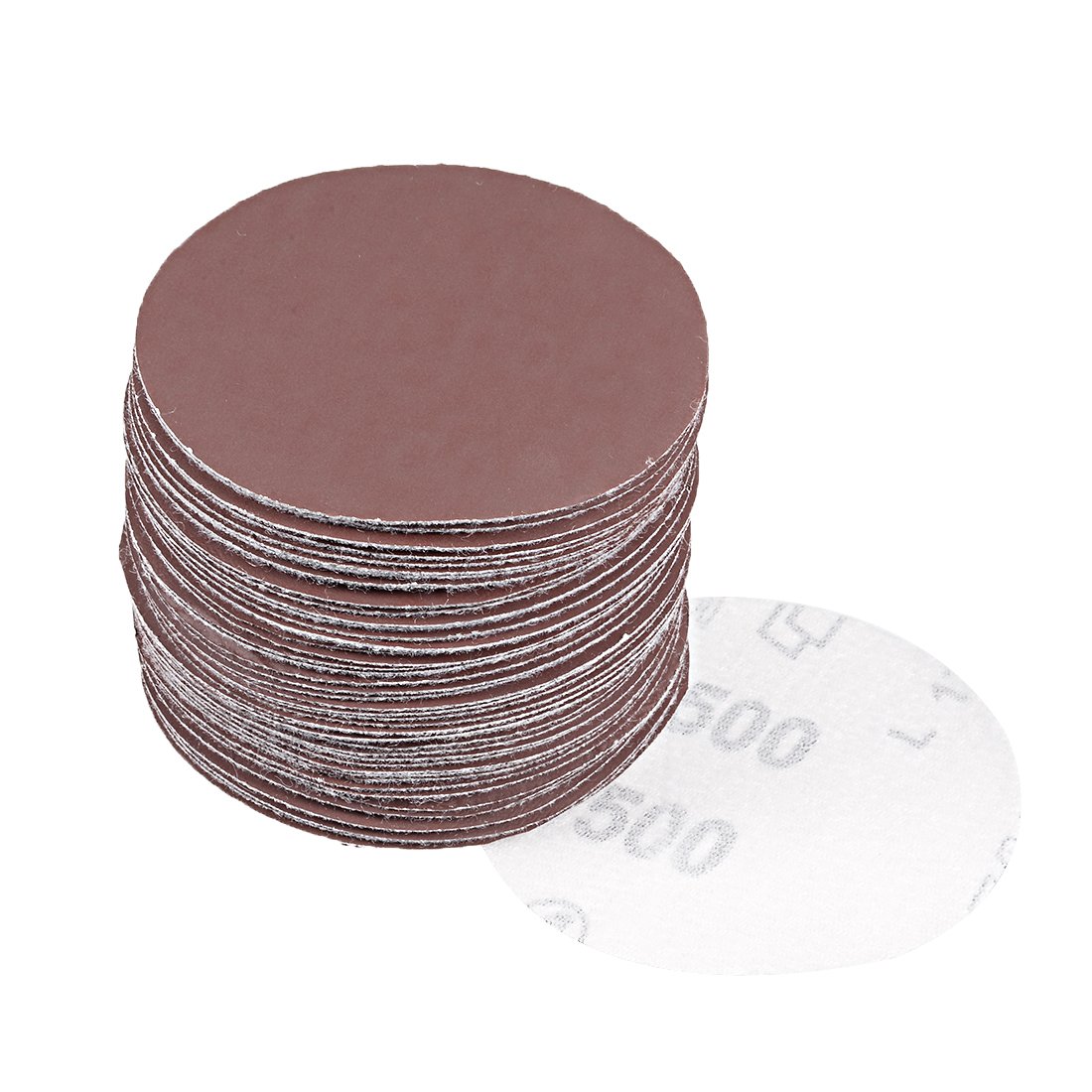 sourcingmap 50Pcs 3 inch Hook and Loop Sanding Disc 1500 Grits Flocking Sandpaper for Random Orbit Sander Brown