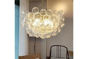 BeyPan Bubble Chandeliers Swirled Clear Ribbed Blown Glass Globe Art Deco Dia 32" Decorative Bowl Light Fixture for Living Room, Bedroom, Kitchen Island