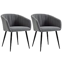 HOMCOM Set di 2 Sedie Imbottite Moderne con Rivestimento in Tessuto, Sedie per Soggiorno e Salotto con Gambe in Metallo, Grigio Scuro