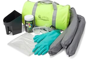 AABACO Portable Spill KIT – Universal Spill Kits for Chemical Or Oil Cleanup - in High Visibility Yellow Duffel Bag – Absorbent Socks, Powder, Gloves Included. Clean Up to 40 Gallon Absorption