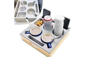 KindGa Couch Cup Holder, Waterproof Anti-Spill Couch Drink Holder for Snacks Beverage Remote, Food Grade Silicone Wooden Couch Caddy for Bed Car Seat Beach Tray (Beige)