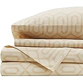 Comfort Spaces 100% Cotton Sheet Set Breathable, Lightweight, Soft with 14" Elastic Pocket Fits up to 16" Mattress, All Season Cozy Bedding, Matching Pillow Case, Queen Diamond Tan 4 Piece