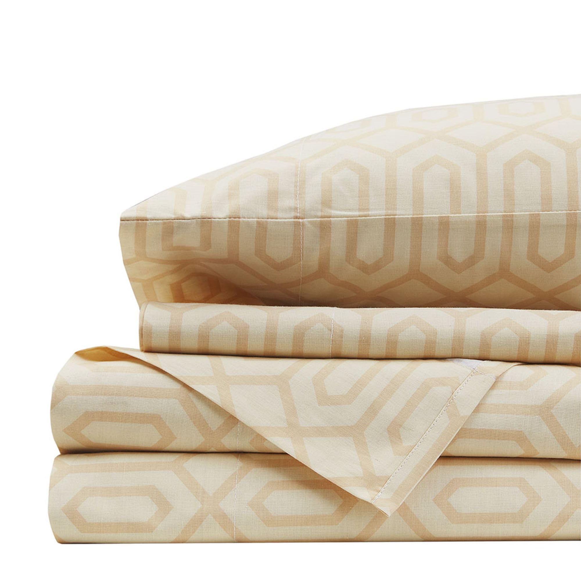 Photo 1 of **ONLY TOP SHEET/MISSING FITTED AND PILLOW CASE**Comfort Spaces 100% Cotton Sheet Set Breathable, Lightweight, Soft with 14" Elastic Pocket Fits up to 16" Mattress, All Season Cozy Bedding, Matching Pillow Case, King Diamond Tan 4 Piece