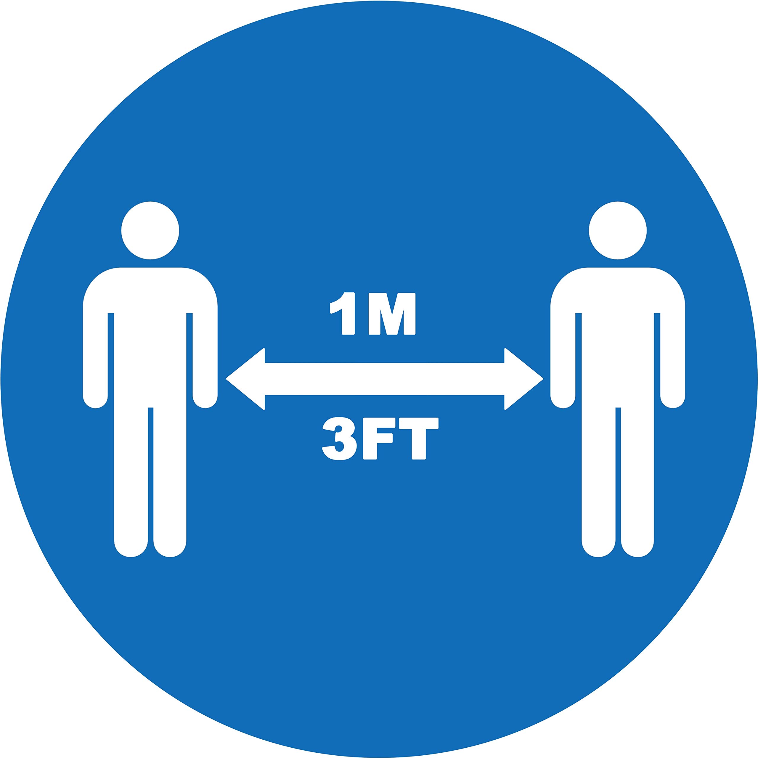 4 x blue man iconograph and arrow (1m) - social distancing landscape floor safety sign self adhesive vinyl weather proof label sticker - 10cm x 10cm - (SM-01)