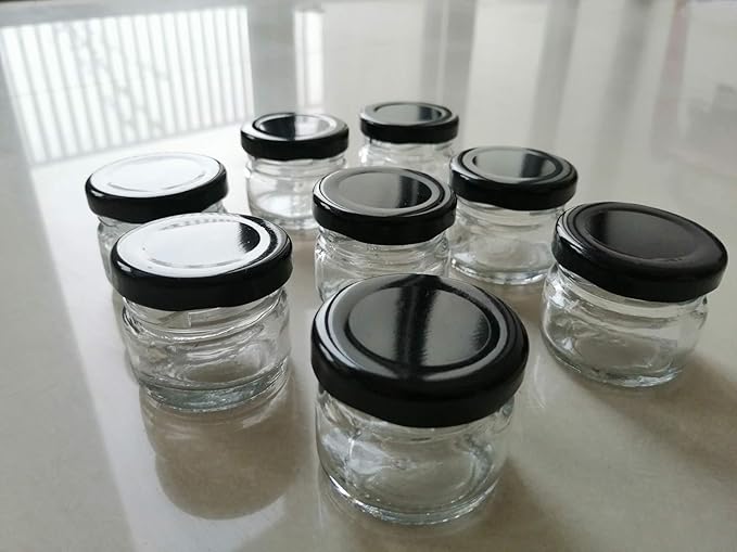 Buy Small Mini/Tiny Glass Jar Set of 20 Pcs with Metal Black Lid Airtight and RustProof Cap