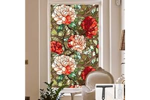 SIMPASTE Window UV Protection Privacy Film:Non-Adhesive Static Cling Decorative Window Film with Installation Tools,Stained Glass Window Film for Kitchen,Study,Bathroom,and Shower Doors,17.7 x 39.4 inches.