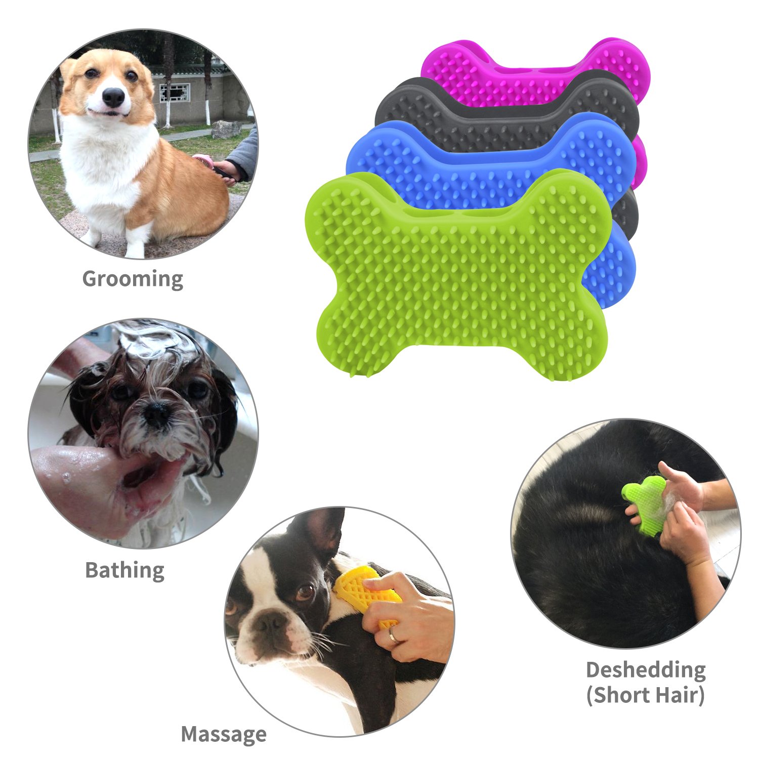 Plazenzon 2 in 1 Dog Bath Brush 100% Silicone Pet Comb for Dogs Cats Bathing, Grooming, Massaging, Shedding or Relaxing, Great for Short Hair Small and Large Dogs Cats and Any Haired Pets Green