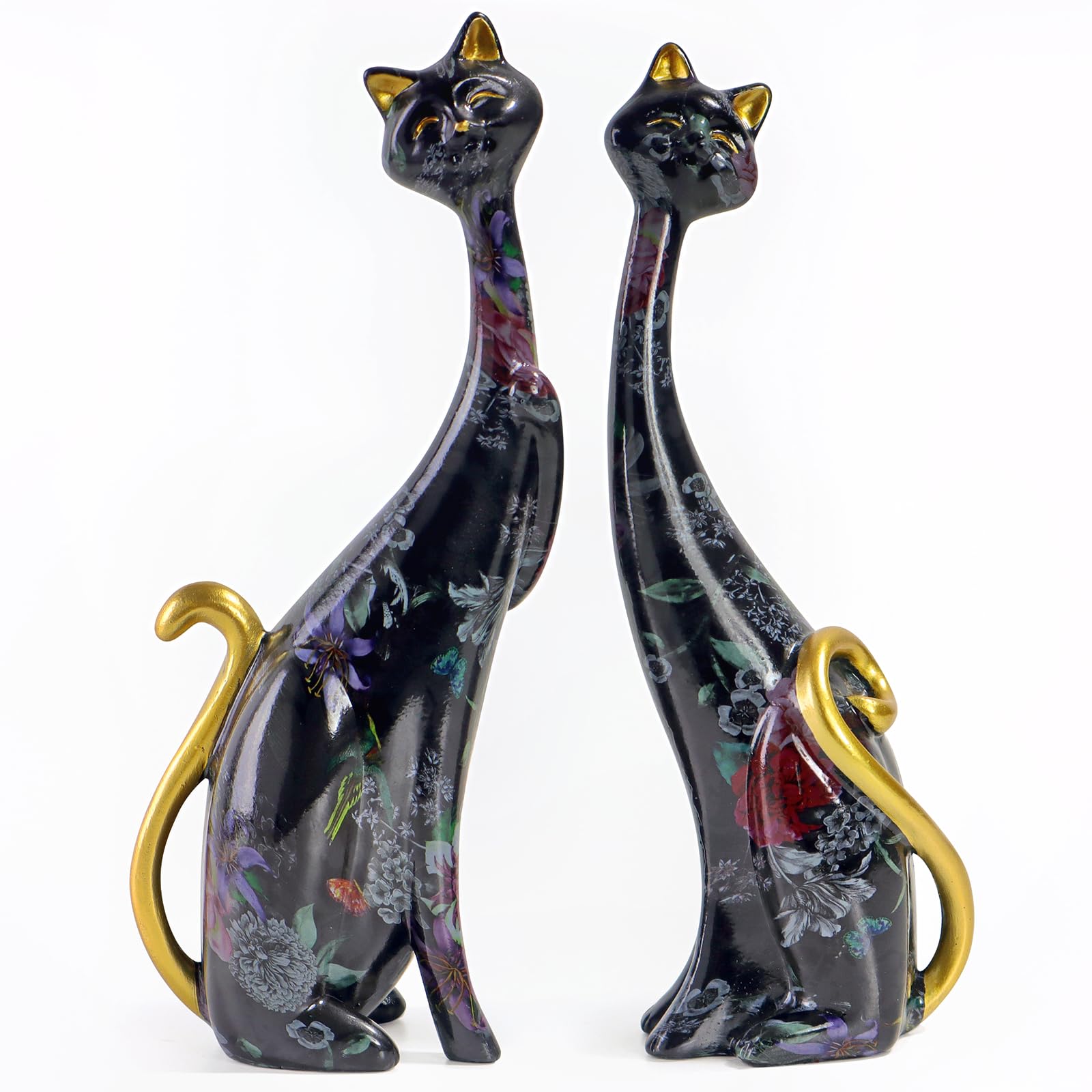 Masteymoh Two Paintings Resin Oil Paintings Cat Sculptures Love Cat Statues for Home Office Library 28cm Tall