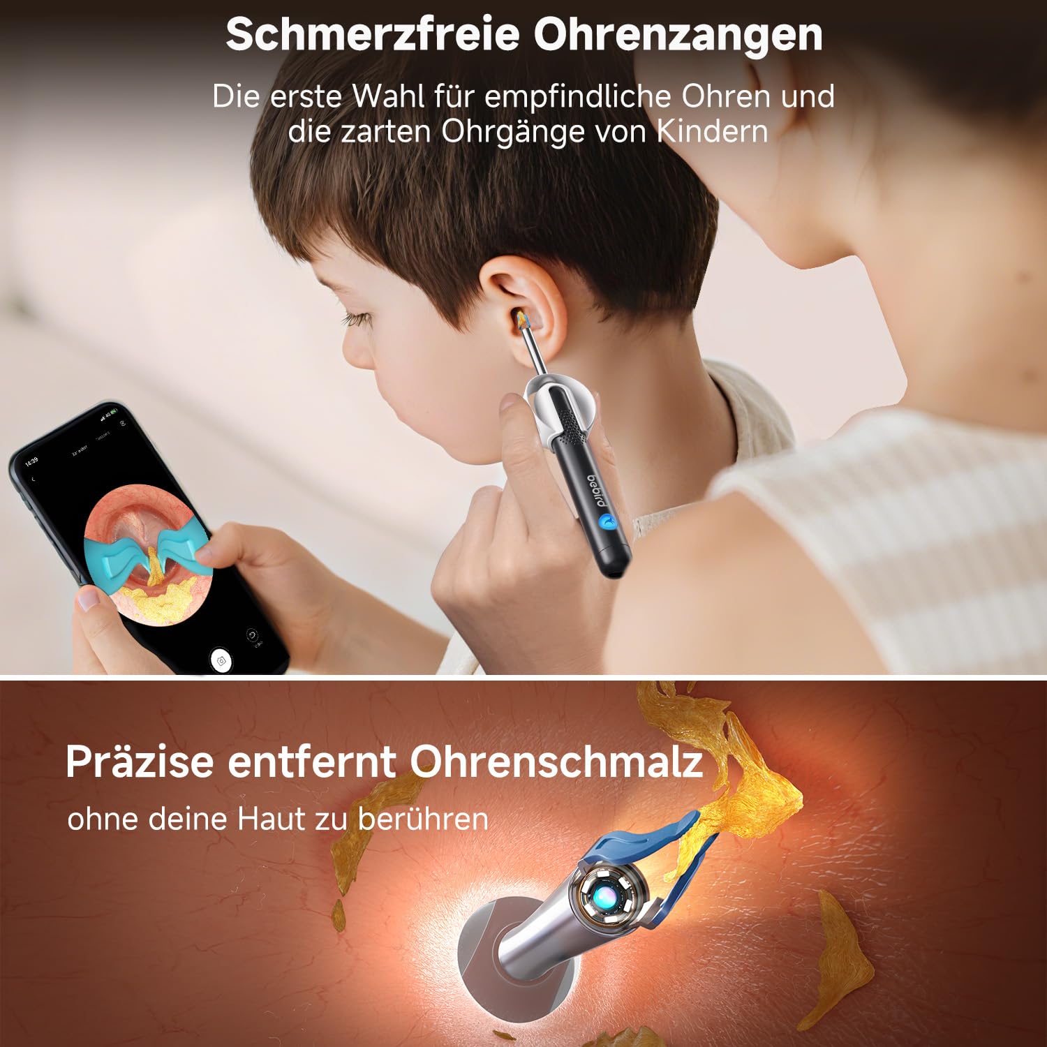 BEBIRD R1 Ultra Ohrenschmalz Entferner Kamera, Ohrenreiniger mit Otoskop für Zuhause, Komplett-Set mit Sichtbarer Dropper & Pinzette, Für Ohr & Nase & Rachen Untersuchung der Familie-Schwarze 3
