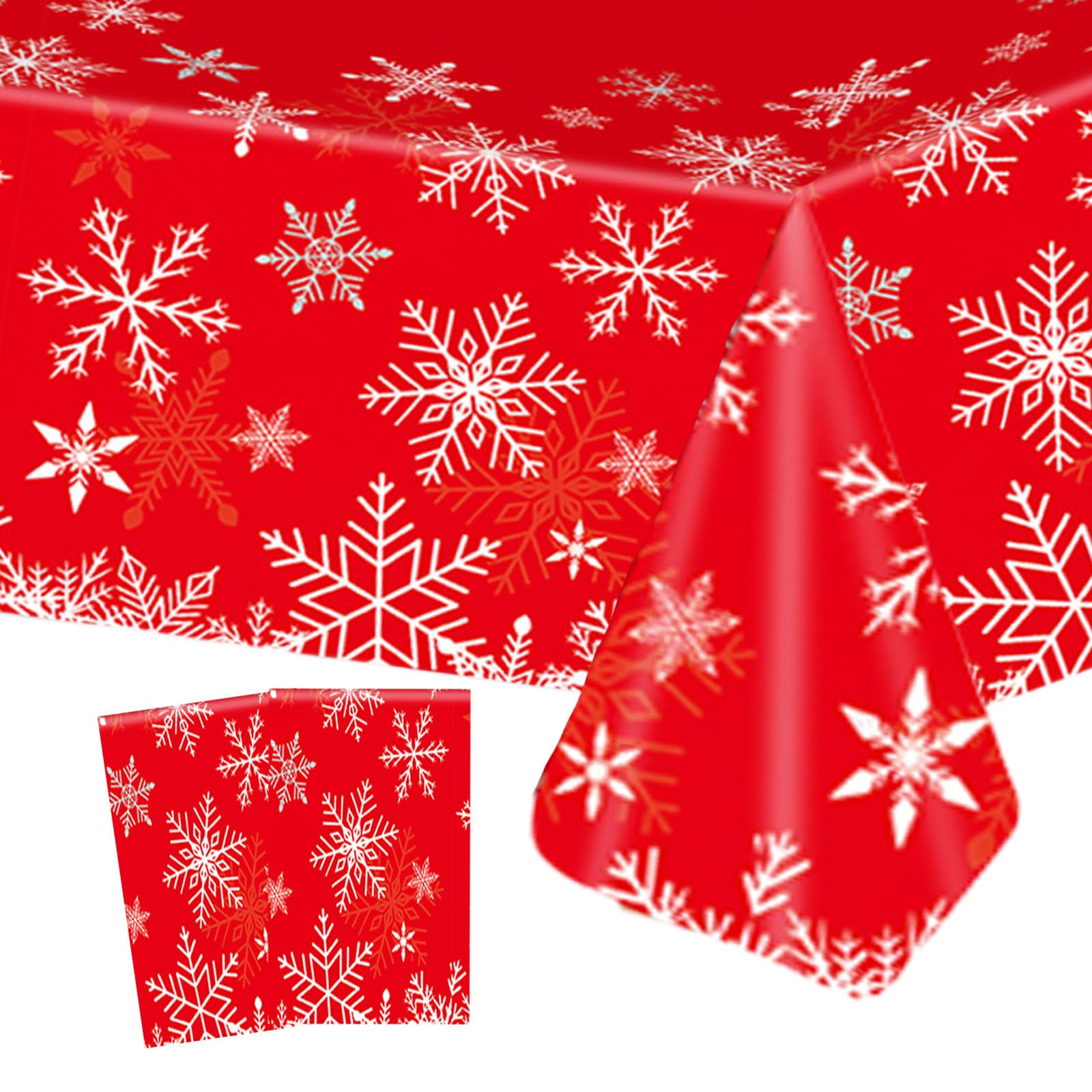 2Pcs Red Snowflake Tablecloths, 137*274cm Winter Frozen Table Cloths Plastic Christmas Snowflake Table Cover for Winter Holiday Xmas Frozen Snowflake Party Decorations