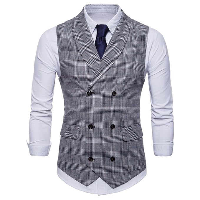 Gwell Hommes Costume Gilet De Style Anglais à Carreaux Slim