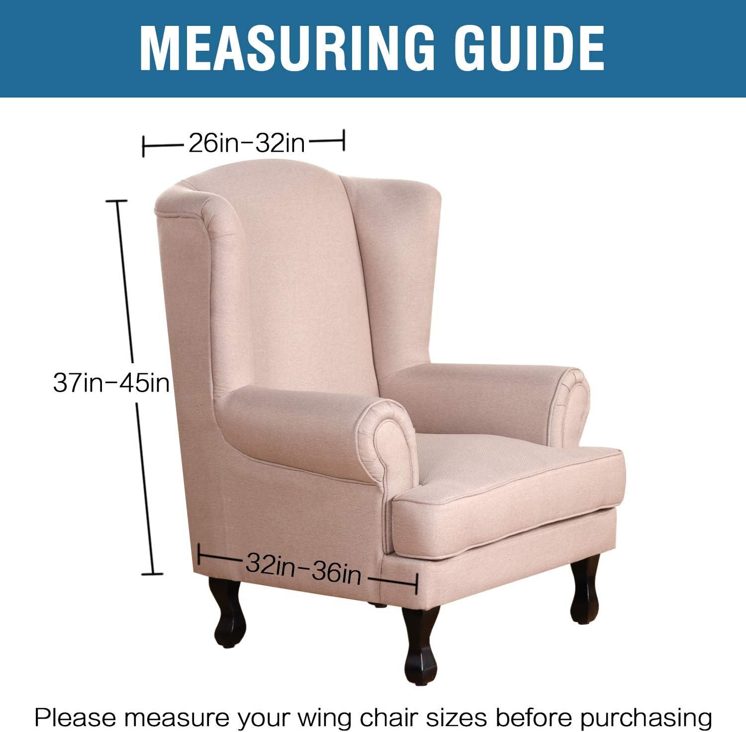2 Piece Sofa Cover Spandex Jacquard Fabric Furniture Slipcover Stay in Place High Stretch Rich Jacquard Wing Back Armchair Slipcovers, Skid Resistance Machine Washable(Wing Chair, Natural): Kitchen & Dining