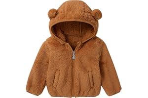 Adarl Baby Toddler Boys Girls Fleece Jacket with Hood Zip Up Cute Bear Coats for Infant Boys Girls Fuzzy Jacket with Ear 1-5T