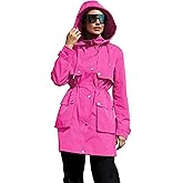 PESION Women's Waterproof Long Rain Jacket Lightweight Raincoat Lined Windbreaker Trench Coat for Outdoor Travel Hiking