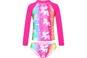 TENVDA Girls Swimsuit Long Sleeve Rash Guard Sets UPF 50+ Two Piece Bathing Suits Size 3-12 Years