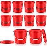 Tioncy 10 Pcs 2 Gallon Plastic Buckets with Lids, Handles, Red | Heavy Duty Storage Pails for Paint, Cleaning, Organizing, Durable Containers, Metal Handles, Plastic Material