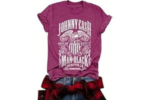 CONMEN Women Crew Neck Vintage Graphic Tees Summer Short Sleeve Country Music Party Retro Loose Tee Tops