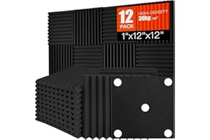 SAIQIANG Acoustic Foam Panels 12 Pack 1" x 12"x 12" High Density Soundproofing Sound Proof Foam Panels for Wall Noise Absorbing Panel and Sound-Damping Black Wedges