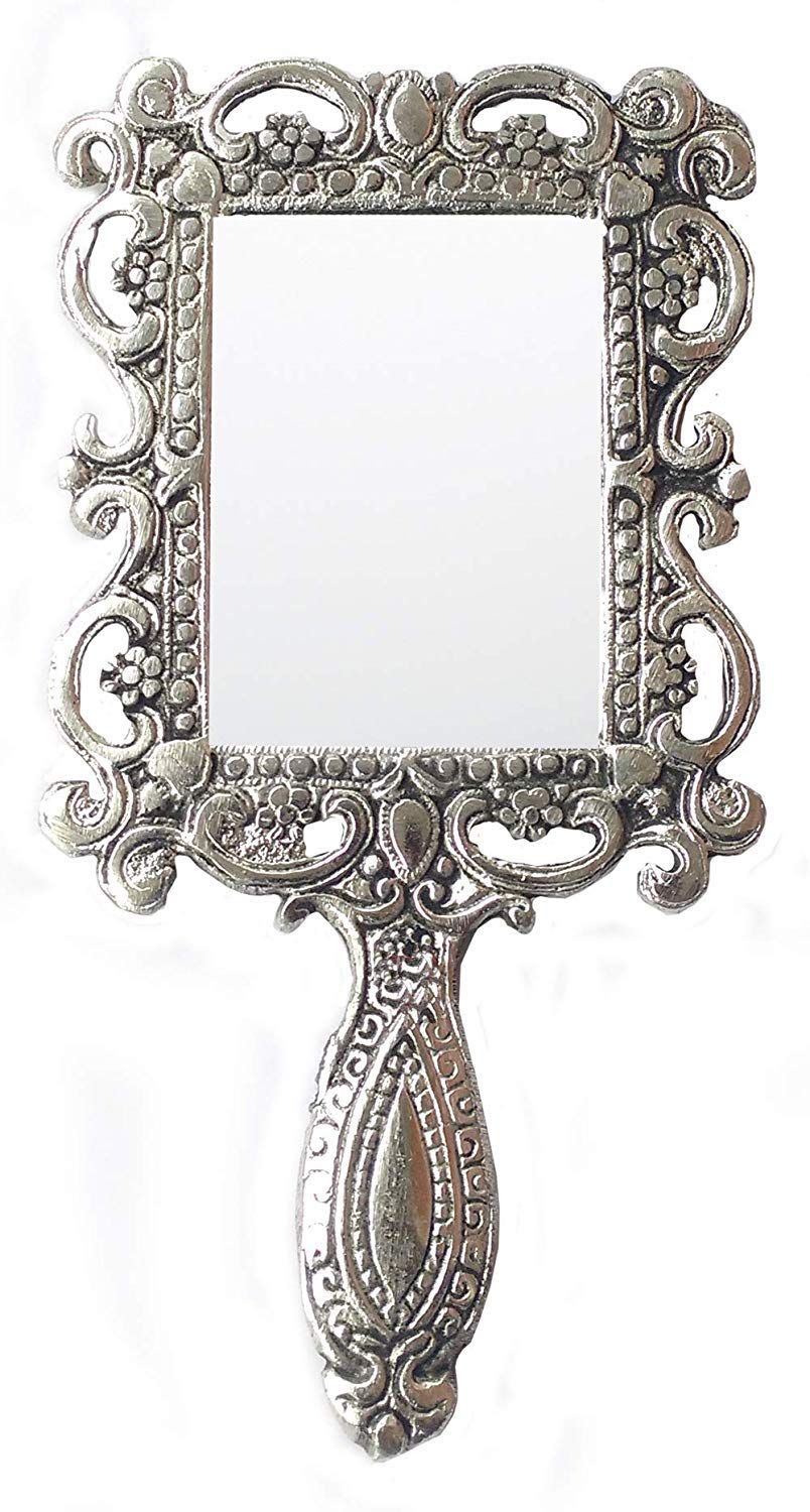 Rastogi Handicrafts German silver tone purse Mirror Hand Mirrors Lovely antique Actress Mack-up kit