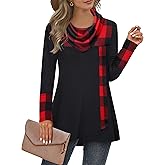 Furnex Women's Long Sleeve Cowl Neck Tunic Top Casual Pullover Sweatshirt