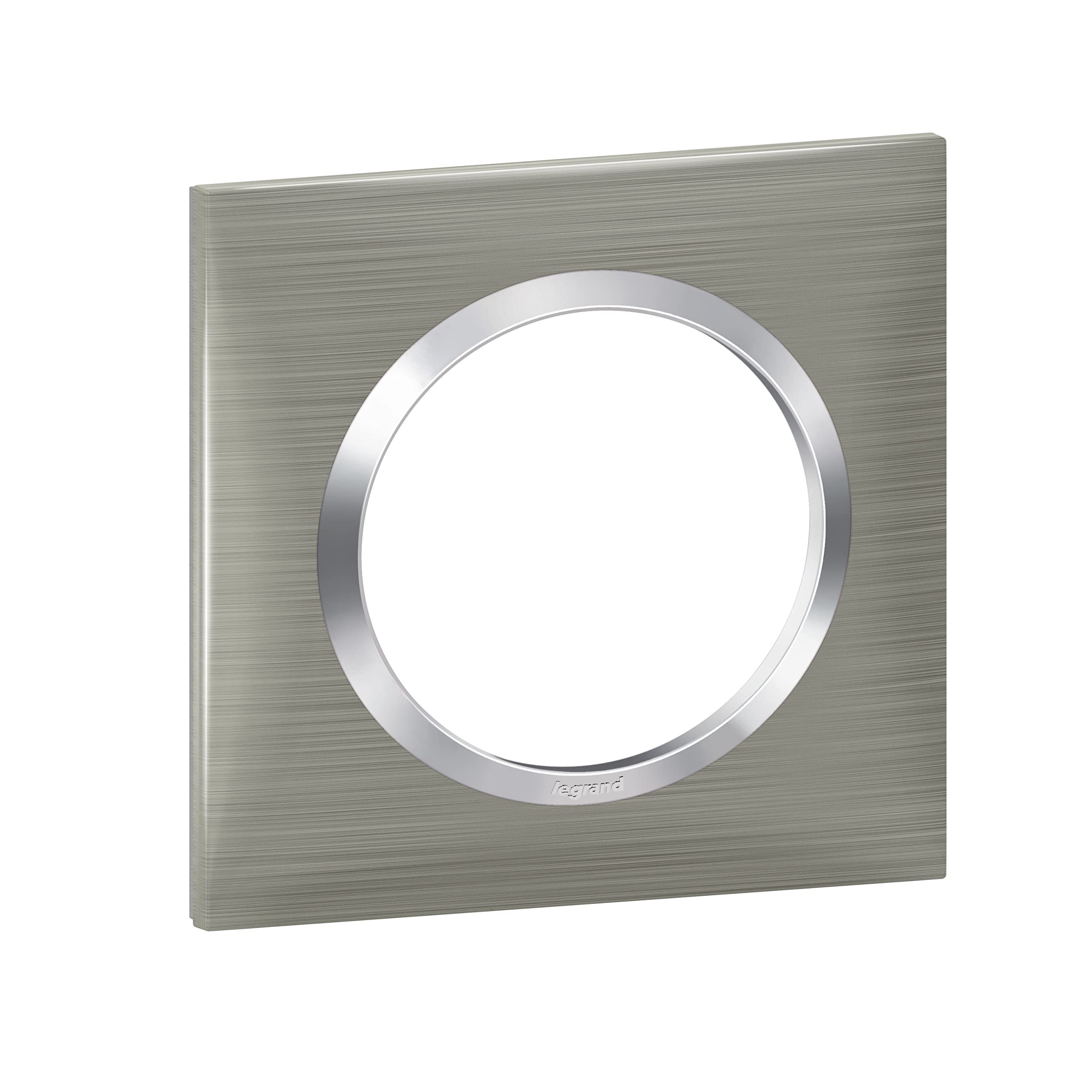Legrand - Square dooxie 1 Hole Plate with Brushed Stainless Steel Effect Finish with Chrome Effect Ring