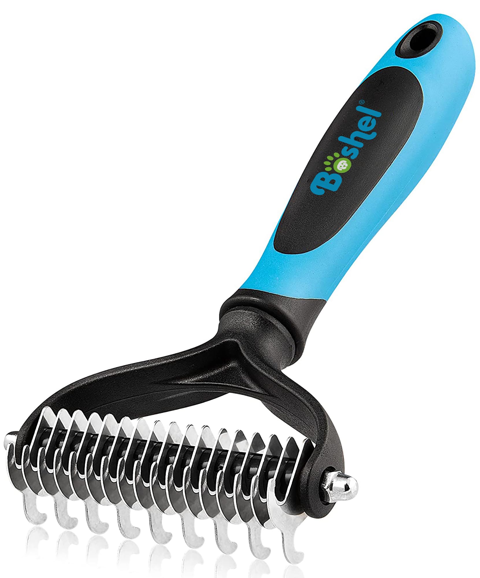 BOSHEL Premium Dog Grooming Undercoat Rake - Double Sided Deshedding and Dematting Comb for Dogs and Cats - Efficient Pet Hair Remover and Grooming Tool - Ideal for Matted Hair and Undercoat Care