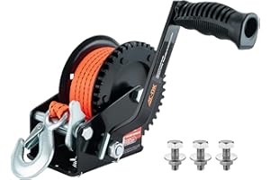 AC-DK 1600lbs Heavy Duty Boat Trailer Winch with 26FT Strap, 2-Way Ratchet & 4:1 Gear Trailer Winch, Portable Hand Crank Winch for Boat, Truck, Trailer, RV, ATV, Jet Ski