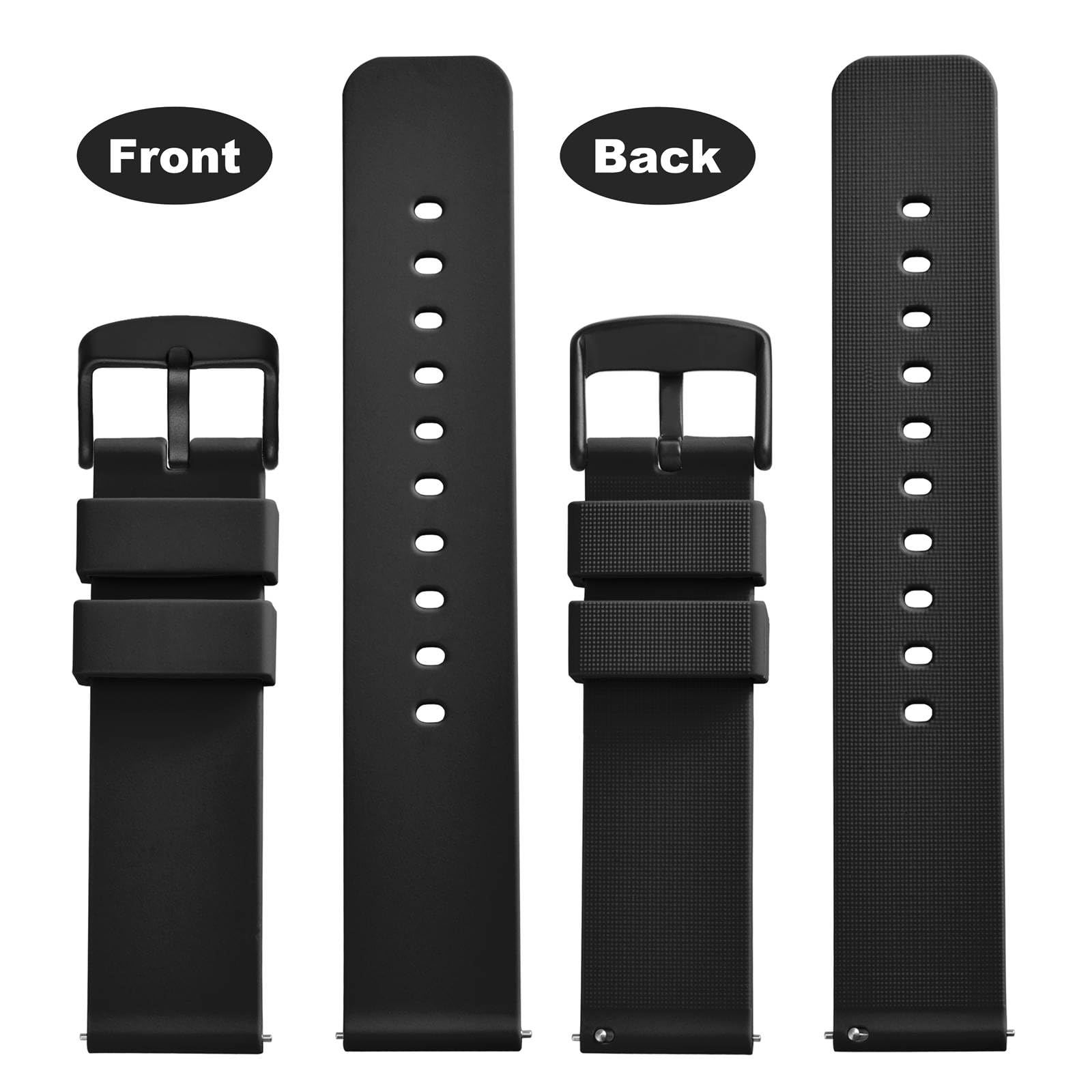 WOCCI 24mm Silicone Watch Band, Quick Release Rubber Replacement Strap with Black Stainless Steel Buckle (Black)