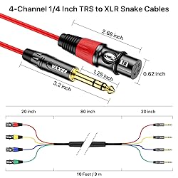 EBXYA 4 Channel XLR Female to 1/4 Inch TRS Snake