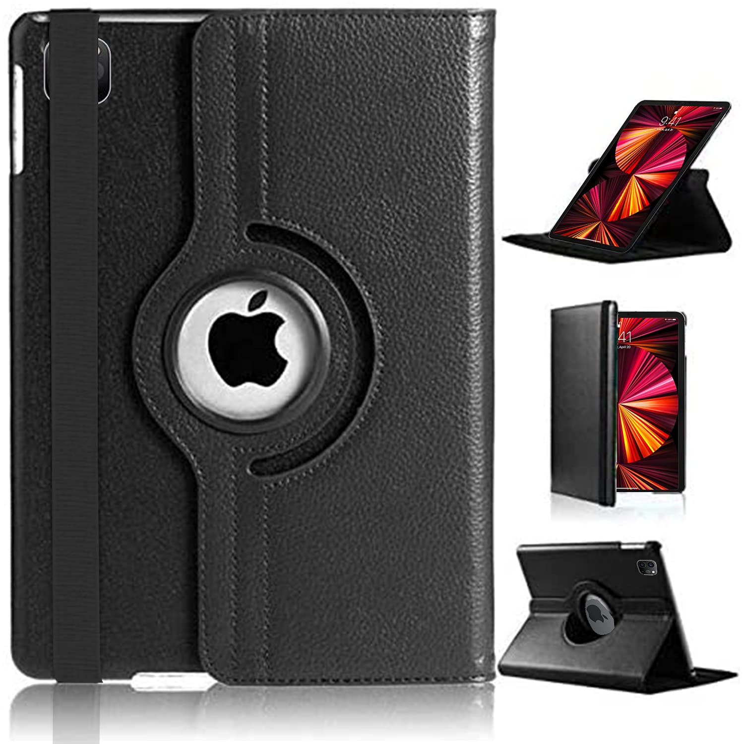 For iPad Pro 11 Case (2018/2020/2021/2022) 4th 3rd 2nd 1st Generation [360 Rotating Stand] [Auto Sleep/Wake] PU Leather Smart Folio Protective Cover (BLACK)