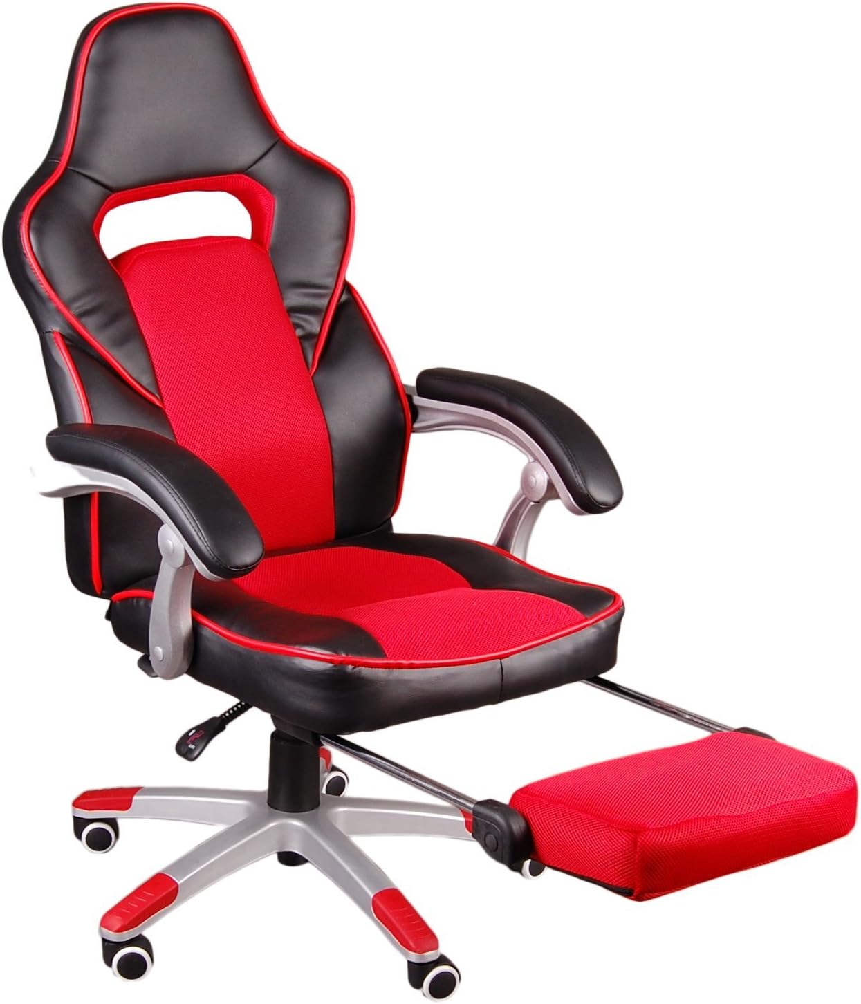 GIOSEDIO FBG Ergonomically adjustable Gaming PC chair with armrests and footrest, Racing desk chair Executive chair Office chair Comfortable office chair in a sporty racer look (Black/Red)