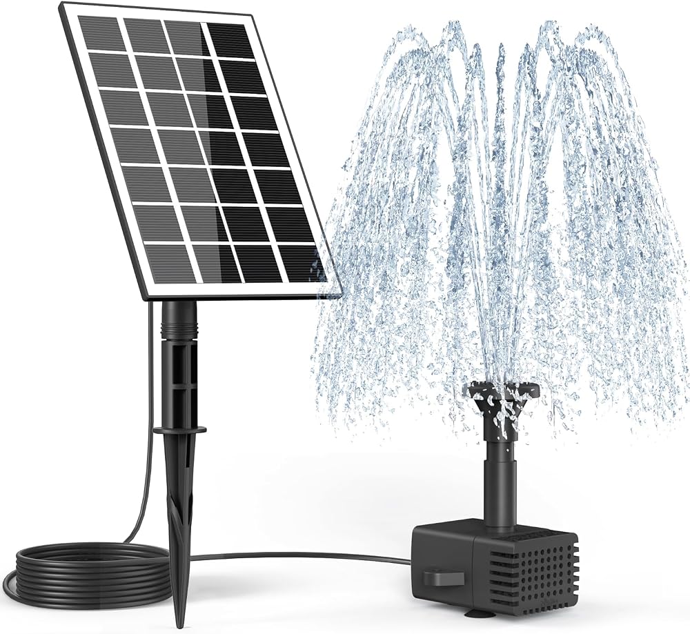 SZMP 3.5W Glass Solar Fountain Pump Kit 9.84ft Cord 8 Nozzles Extension Tube
