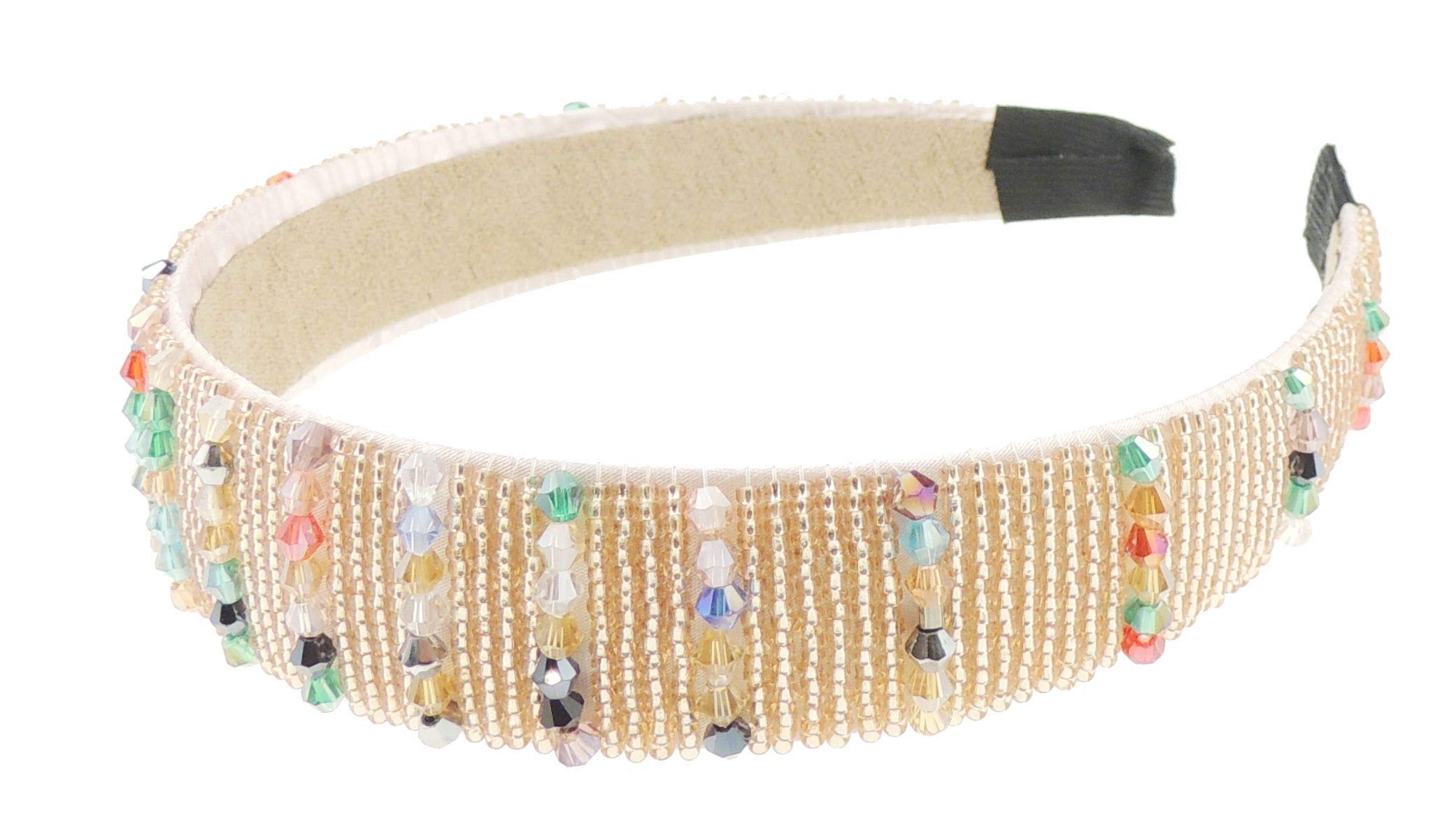 Womens Sparkly Beaded Jeweled Embellished Crystal Birthday Party Wedding Bridal Special Occasion Hair Accessories 2.5cm Short Long Hair Headband Alice Band Hairband (Gold Multicolour, One Size)