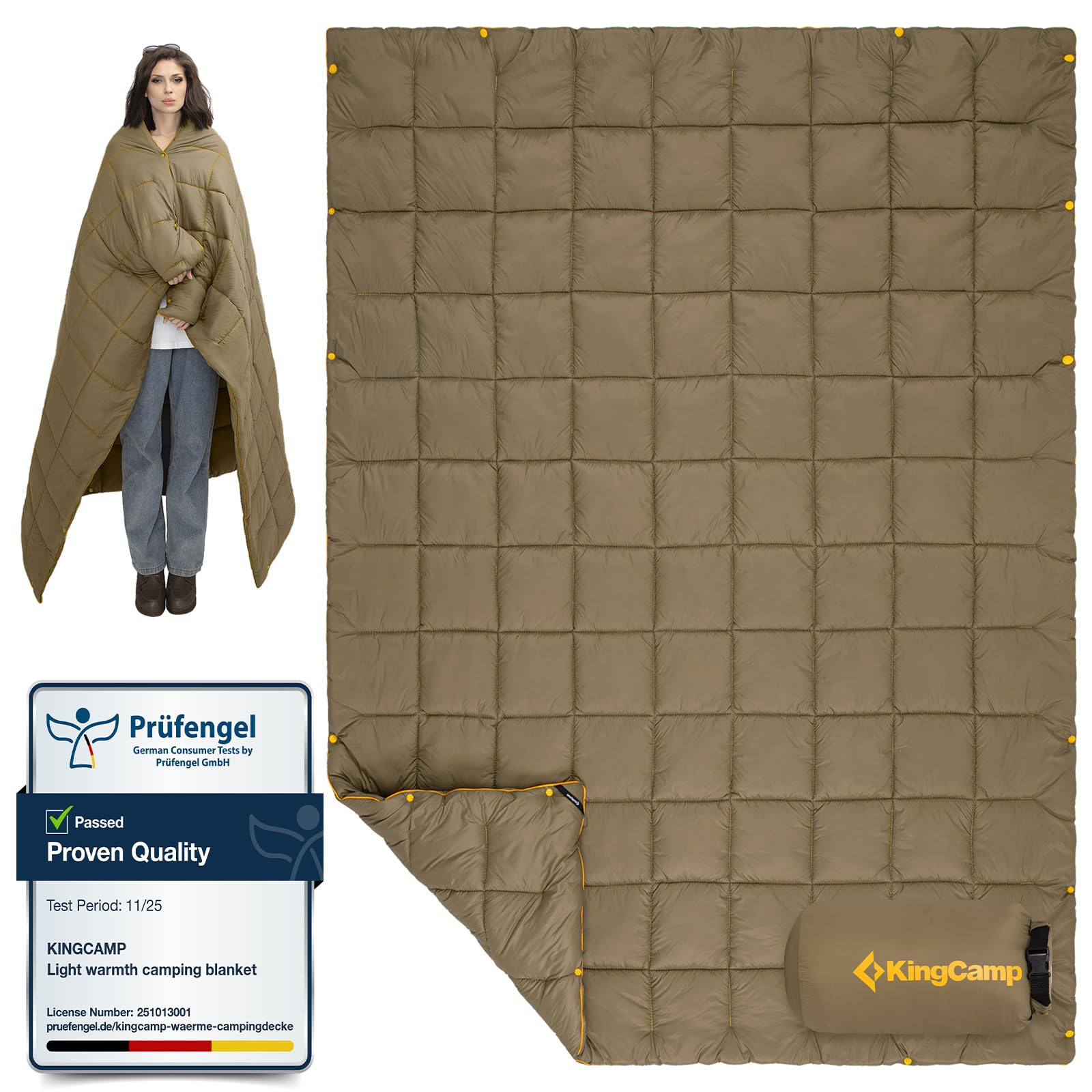 KingCamp Camping Blanket Thermal Ultralight Multifunctional Warm Travel Outdoor Blanket with Snap Buttons Lightweight Sleeping Quilt for Hiking Picnic Home Car