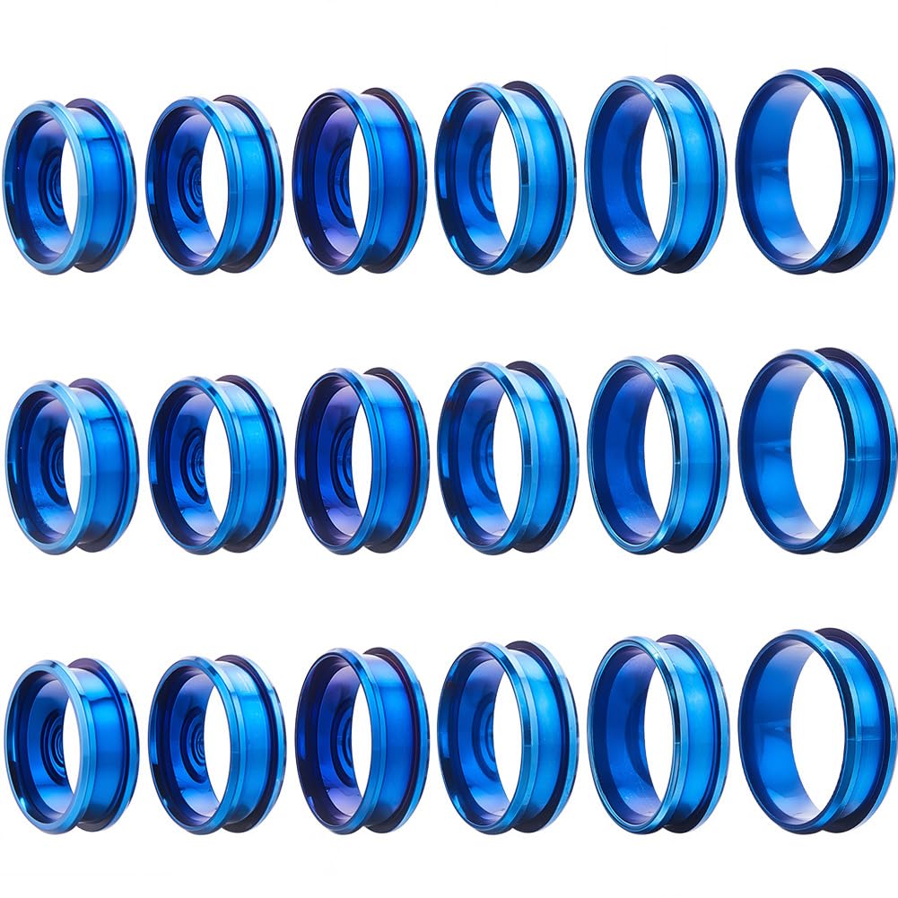 SUNNYCLUE 1 Box 18Pcs Inlay Ring Blanks Blue Stainless Steel Ring Blanks Grooved US Size 7/8/9/10/11/12 Finger Settings Cores for Jewellery Making Kits DIY Craft Supplies