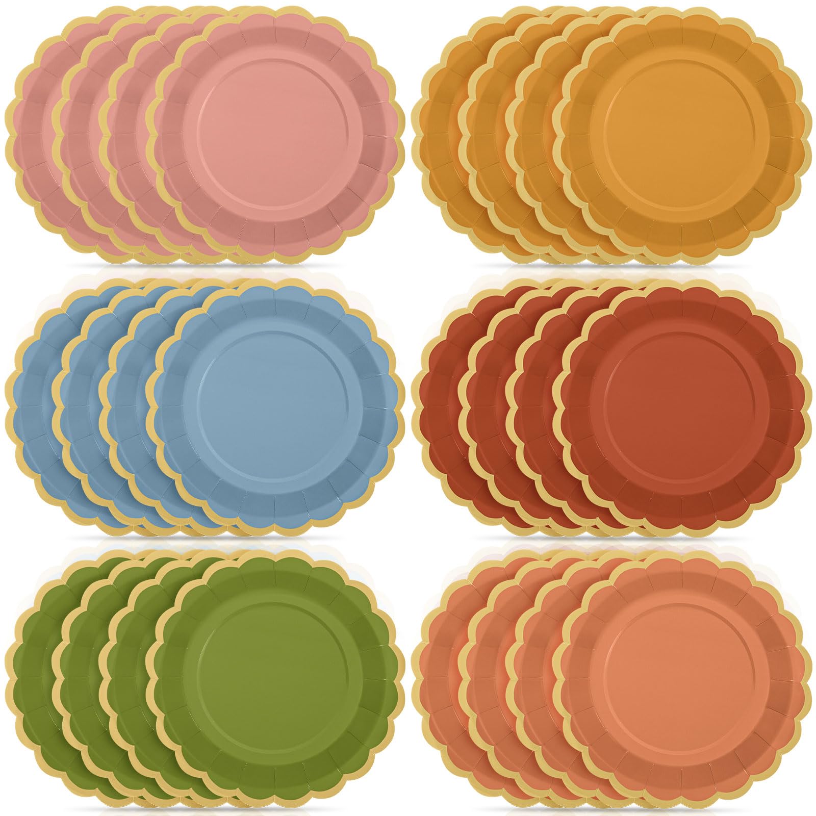 Photo 1 of Tiangrid 48 Pcs Bright Wildflower Color Paper Plates 9 Inch Colorful Boho Scalloped Paper Disposable Dinner Dessert Plates for Spring Birthday Wedding Bridal Party Supplies, 6 Colors