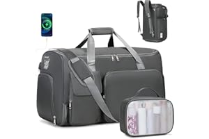 ACESAK Garment Bags for Travel, 2 in 1 Convertible Carry On Duffle Bag Suit Bags Foldable Backpacks with Shoe Compartment & Toiletry Bag, Hanging Bags for Clothes Dress Suit for Men Women Gift (Grey)