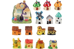 Kbraveo 15-Piece Miniature Fairy Garden Stone & Resin Houses, Miniature Fairy Cottage Houses for Gardens, Patio Outdoor Decor