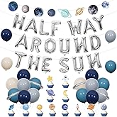 Half Way Around the Sun Decorations, Space Themed Half Birthday Banner, Space Themed Cupcake Toppers, Outer Space Balloons, Boys 6 Months Birthday Supplies