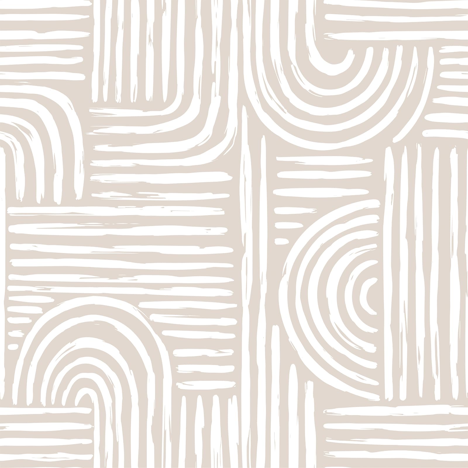 Photo 1 of FunStick Geometric Peel and Stick Wallpaper Beige and White Mid Century Modern Abstract Wall Paper for Bathroom Waterproof Minimalist Lines Geometric Contact Paper for Cabinets Drawers Walls 17.5x118