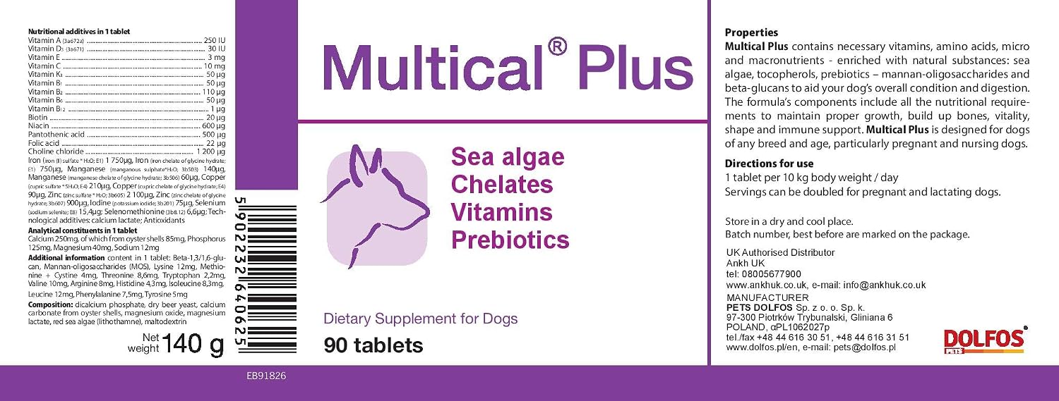 Multical Plus 90 tab Natural Multivitamins Calcium Prebiotics specially Pregnant Nursing Dogs - Image 3