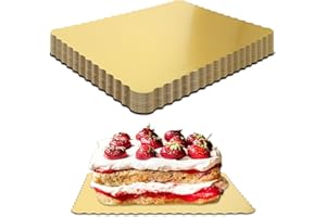 Anscher 25 Pack 14 x 10 Inch Greaseproof Rectangle Cake Boards Corrugated Single Wall Cake Pad Half Sheet Cake Board Rectangular Scalloped Rectangle Dessert Base for Cake Pizza(Gold)