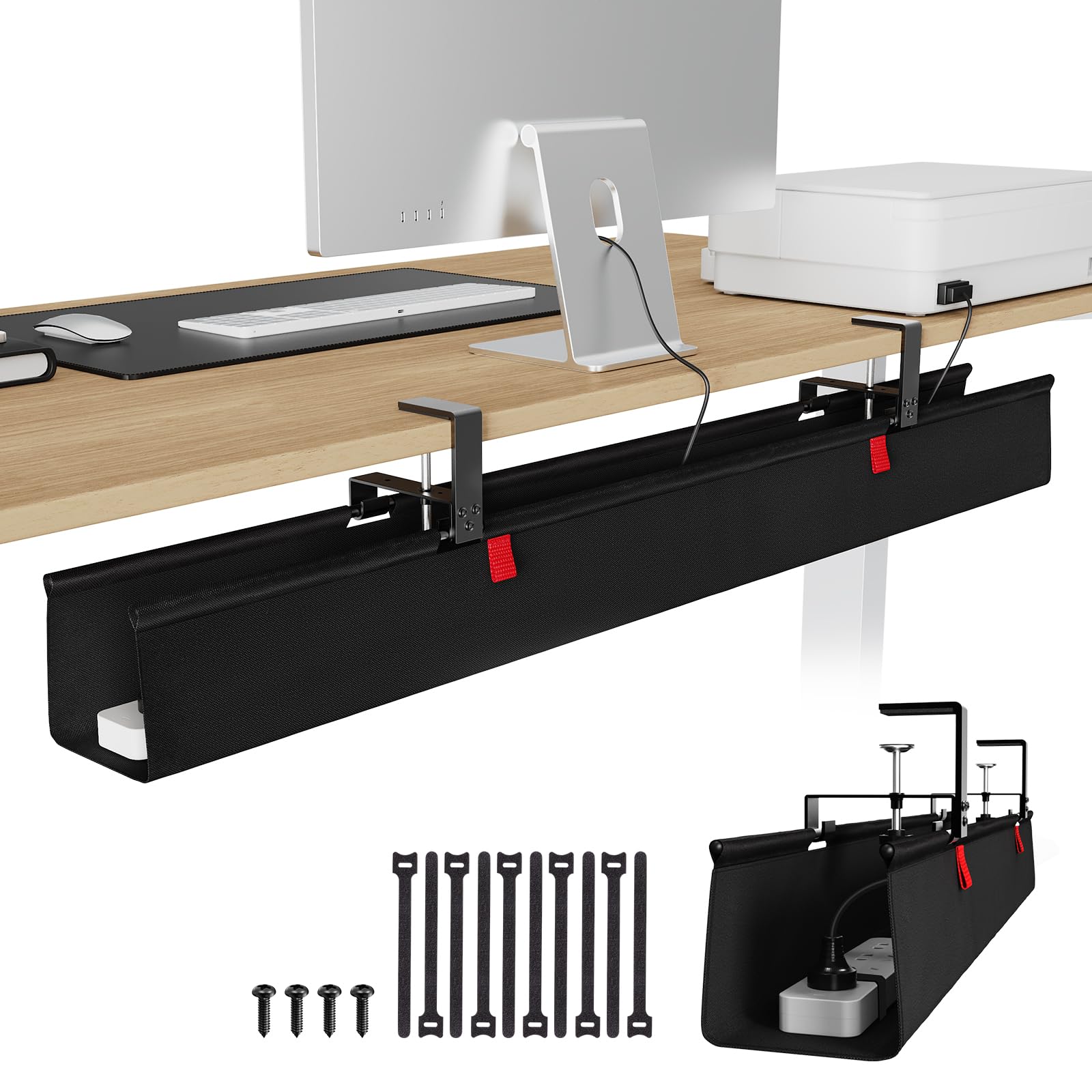 Photo 1 of KEEGH Extra Large 48" Under Desk Cable Management Tray - Under Desk Cord Management - Clamp/Screw Mount - Support Upto 70lbs - Fabric Wire Management - Cable Raceways Tray Cord Hiders for Office/Home