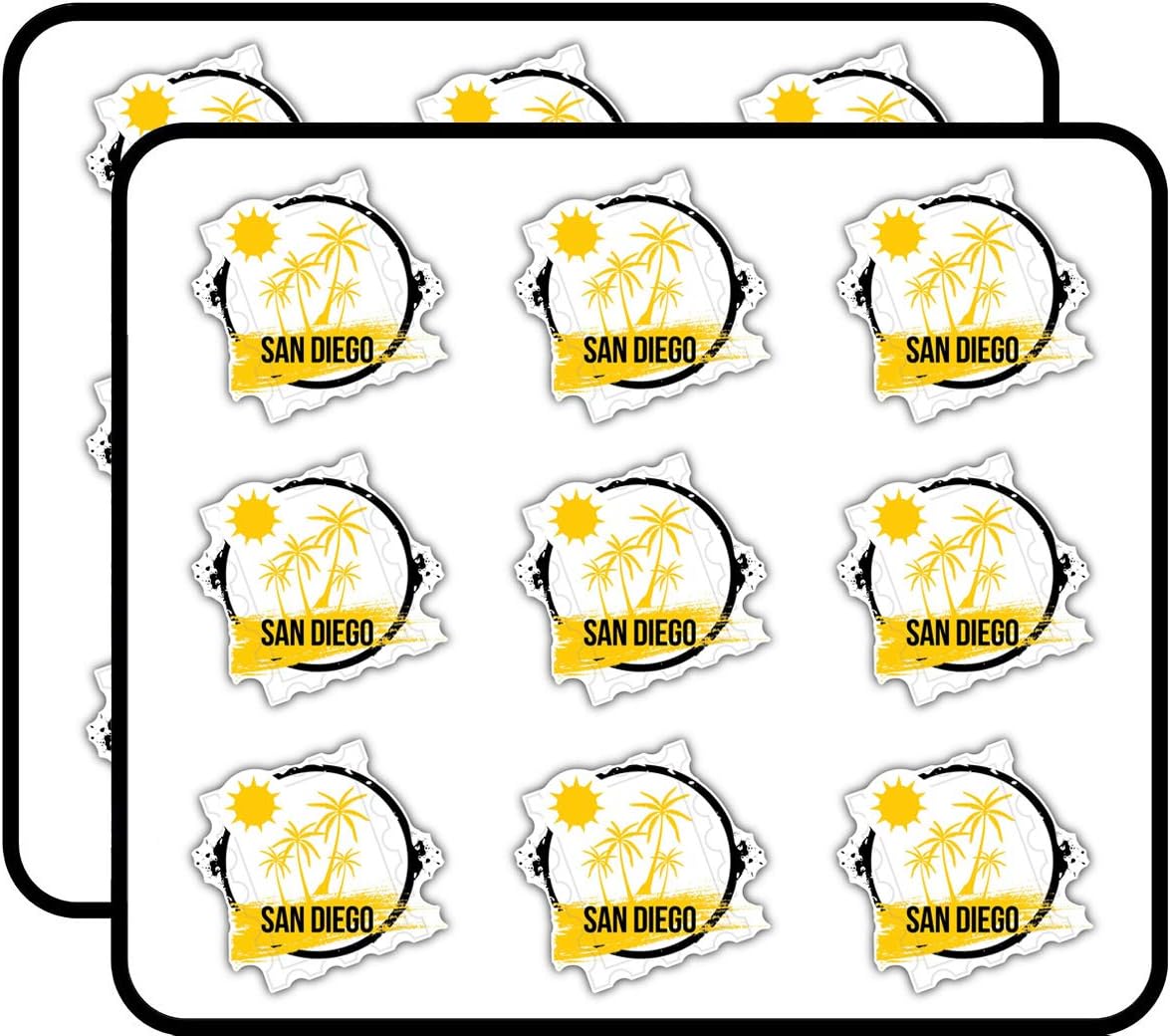 San Diego Grunge Rubber Travel Stamp USA 2" 18 Pack Planner Calender Scrapbooking Crafting Stickers