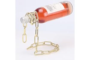 TBWHL Novelty Magic Wine Bottle Holder Floating Steel Link Chain Wine Bottle Rack/Holder - Holds Bottles in The Air（Gold）