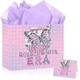 Cut-Nic 10th Birthday Gift Bags for Girls, Double Digits Birthday Girl Gift Bags, In My Double Digits Era Gift Bag with Tissue Paper and Card, Era Party Decor for Girls 10 Year Old