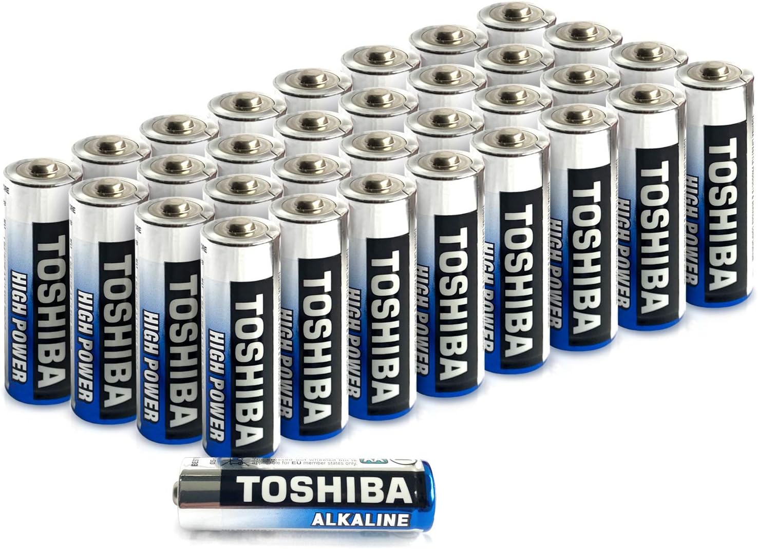 Toshiba AA Alkaline Batteries 40 Pack, Silver, Pack of 40